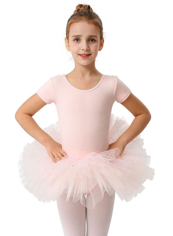 MdnMd Short Sleeve Glitter Dance Ballet Tutu Skirt Leotard Ballerina for Girls Toddler (Ballet Pink, 10-12 Years) - Image 1